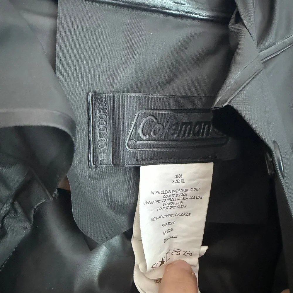 Coleman Mens XL Black PVC Waterproof Hooded Rain Jacket Coat Outdoor Utility